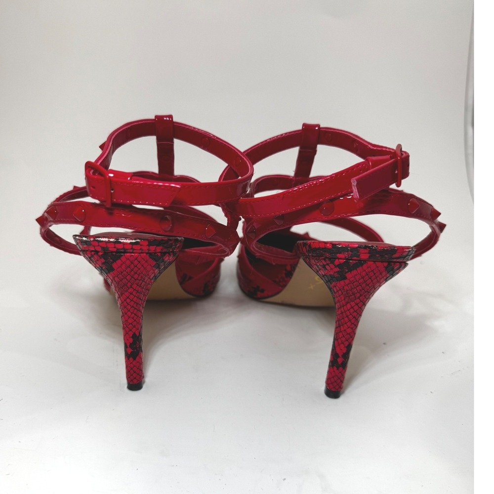 Mix No. 6 Womens 9.5 Red Snakeskin Caged Studded Pointed Toe Stiletto Pumps - Picture 6 of 8